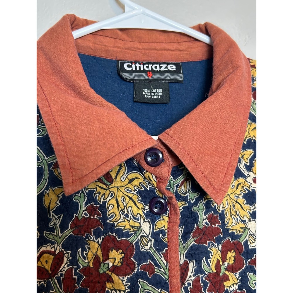 Citicraze Women's L Quilted Floral Cotton Vest Boho Cottagecore Button Front - Picture 3 of 6